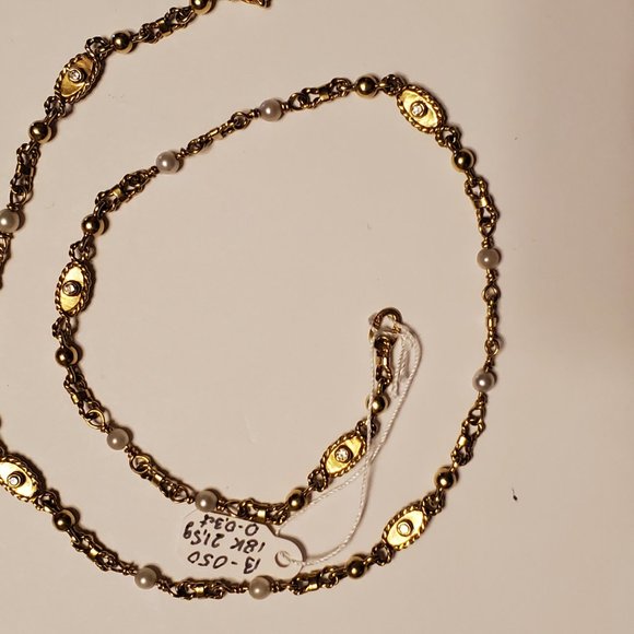 18K GOLD DIAMOND & PEARL NECKLACE. - Picture 7 of 11